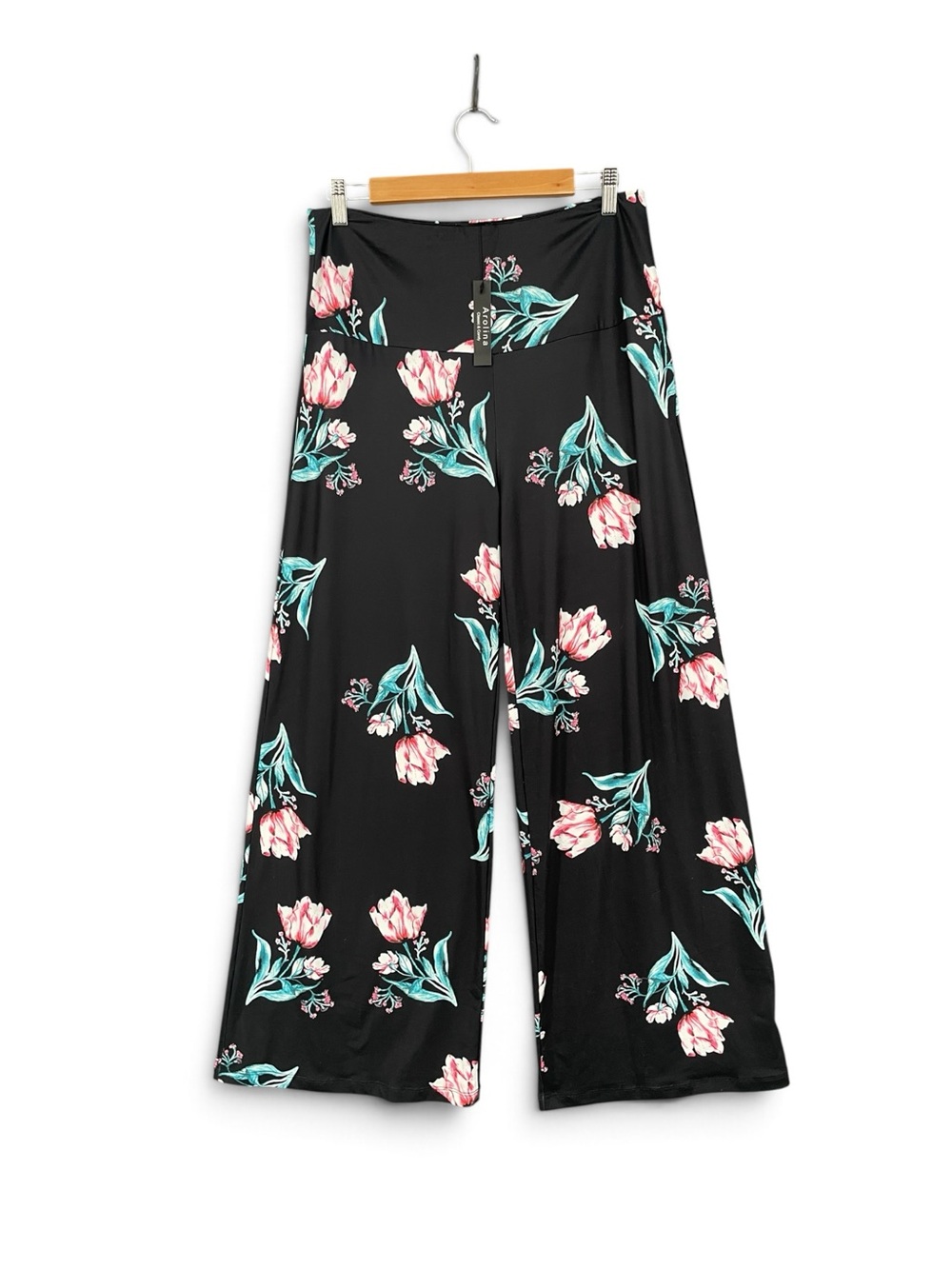 Arolina Stretchy Wide‑Leg Palazzo Floral Lounge Pants Black Pink Size XL NWT